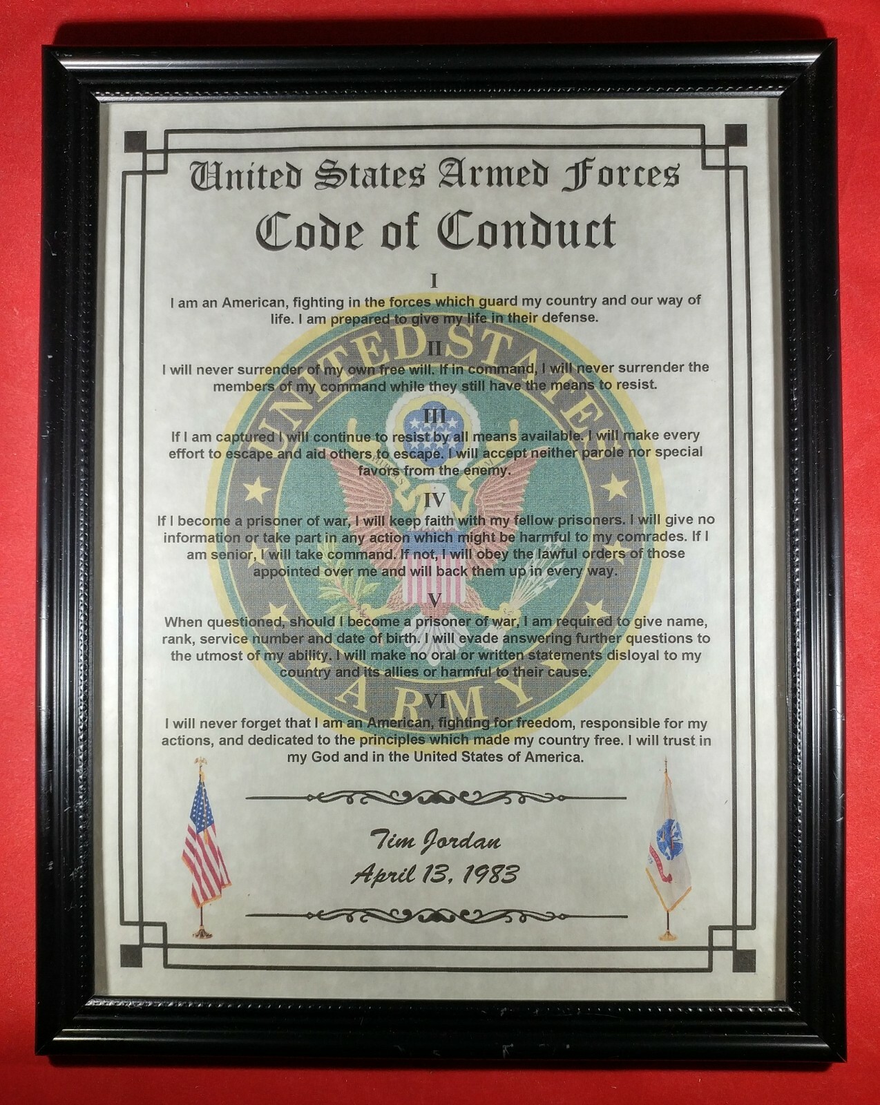 MC-NICE: AIR FORCE Armed Forces Code of Conduct Framed PERSONALIZED