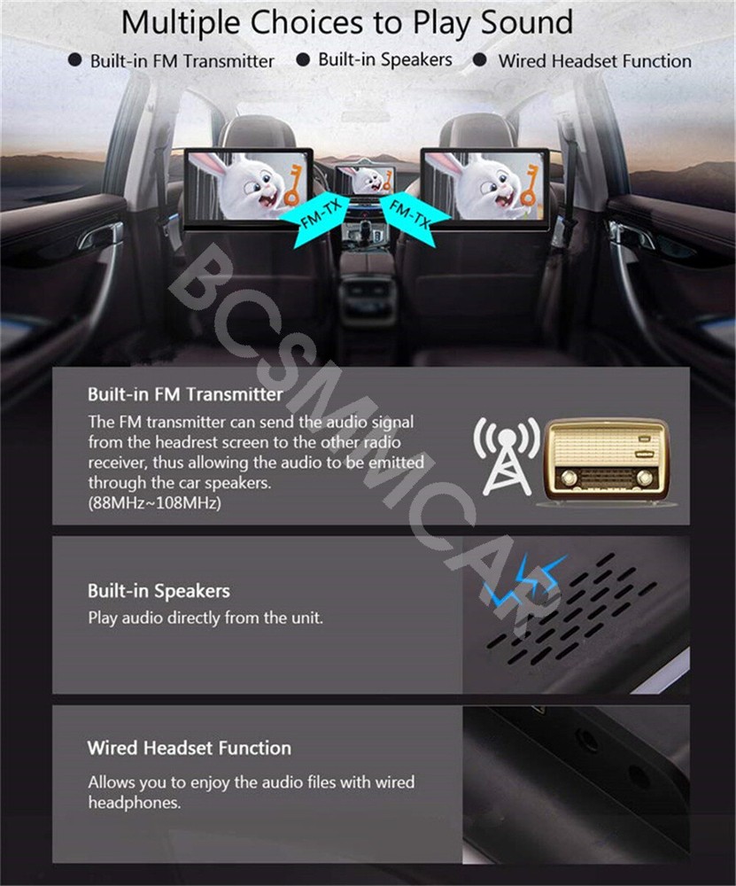 4K Car Rotatable Headrest Video Player With WiFi Bluetooth Android 12 Octa-core
