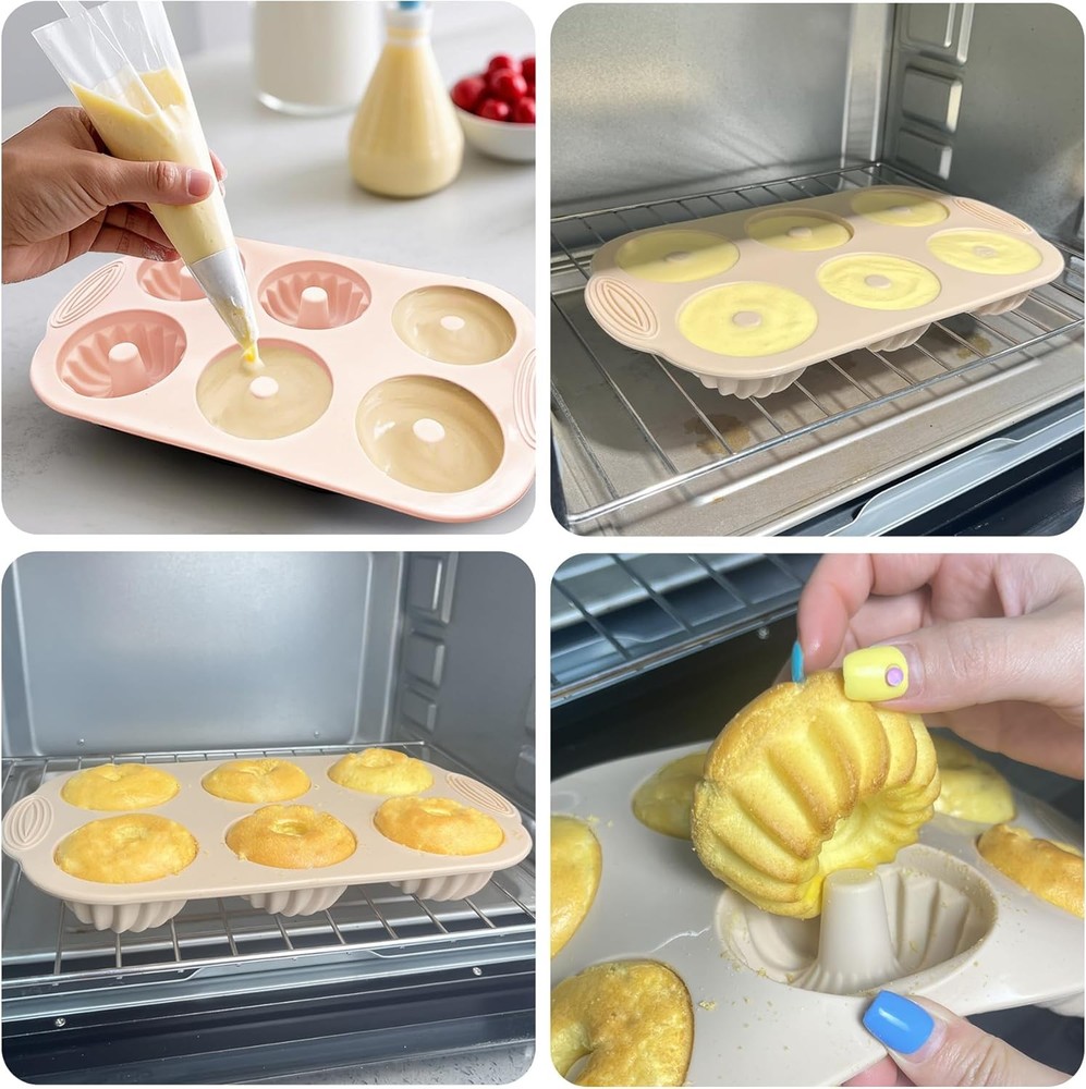 Mini Nonstick Silicone Cake Pans for Baking Cupcakes and Donuts - 2 Pcs