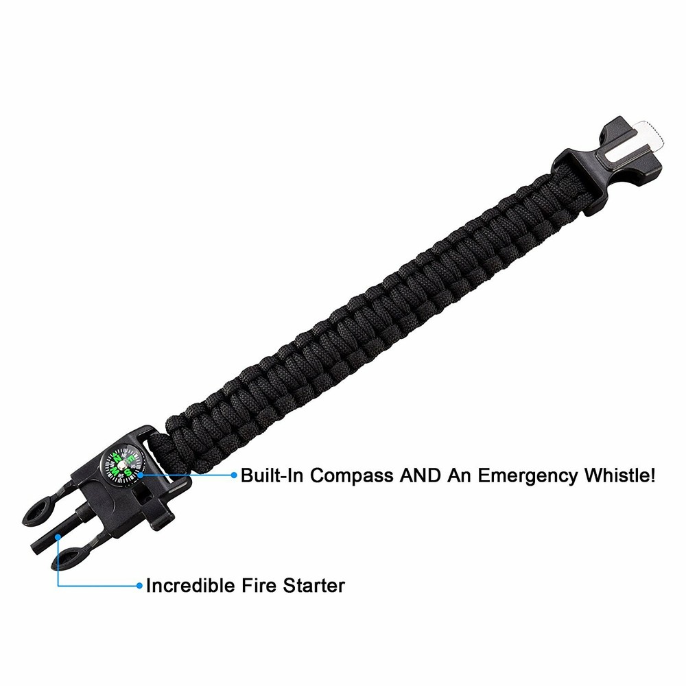 2 Black Nylon Tactical Key Rings for Molle Type Pack with Fire Starter Tool
