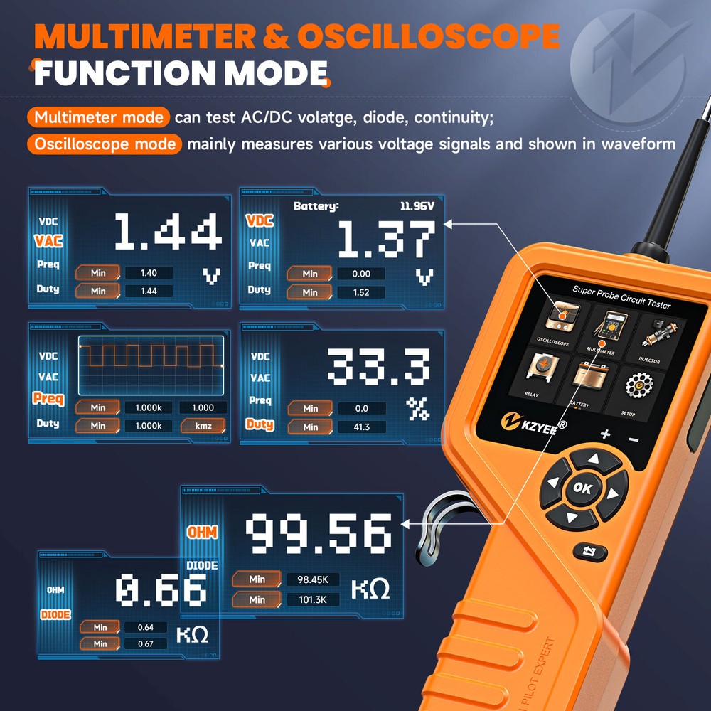 KZYEE KM601 PowerScan Circuit Test Tool 12V 24V Probe Electrical System Power