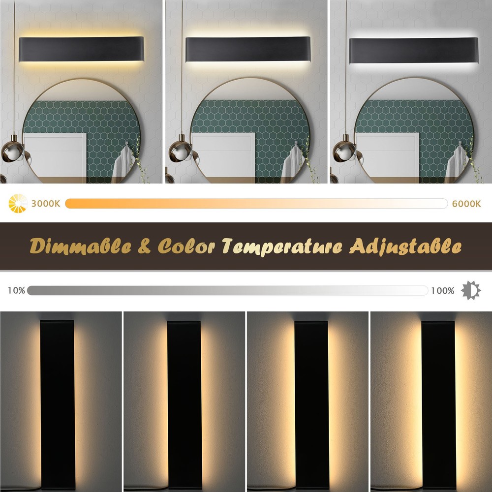 Modern Bathroom LED Vanity Wall Light Front Mirror APP & Remote Control Fixture