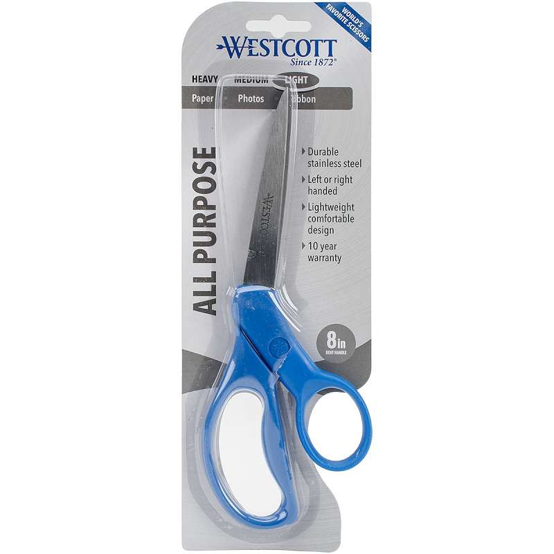 All Purpose Bent Scissors 8" Blue