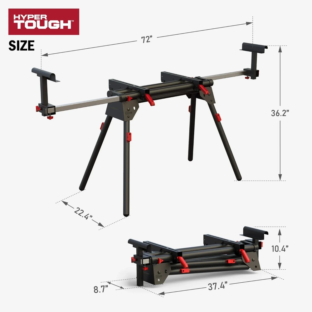 Hyper Tough Hyper Stack Heavy Duty 500-lb Miter Saw Stand, Supports 10' Boards