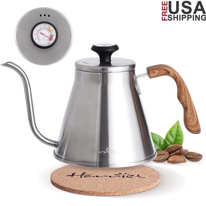 Gooseneck Kettle W/ Thermometer Ergonomic Handle Stainless Steel Induction Safe