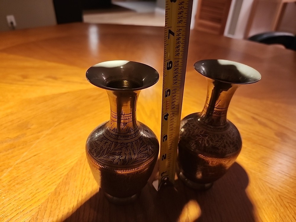 Mini Brass Vases. Each Apprix 5.75" Tall