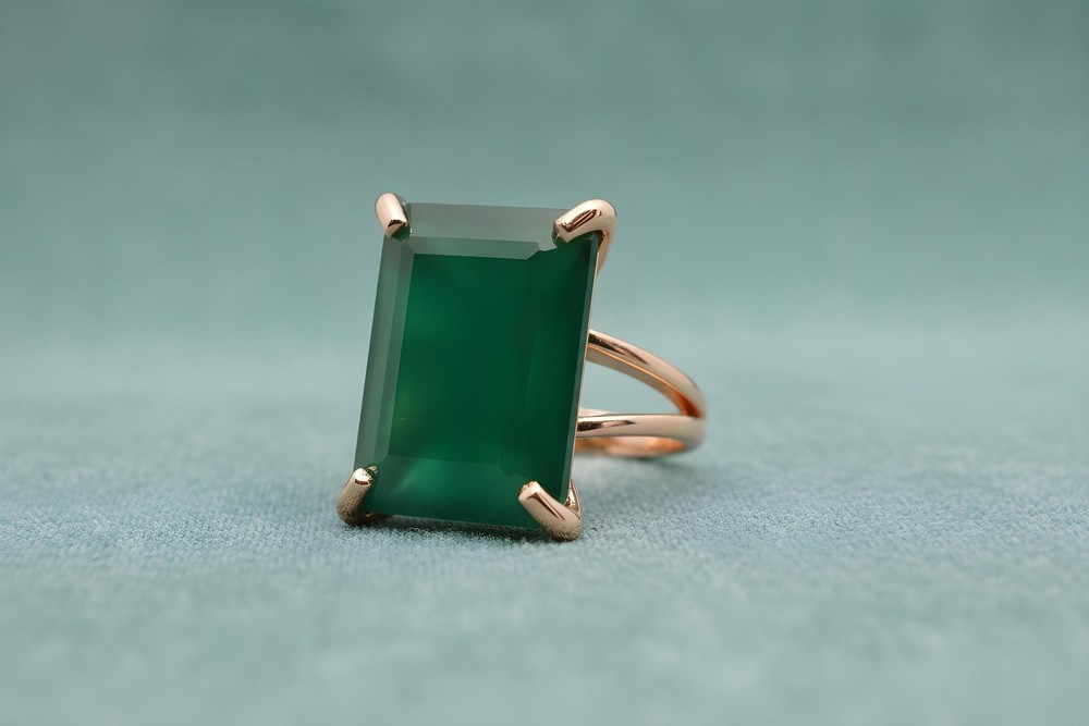Green Onyx Ring Anemone Jewelry Silver Rectangle Long Statement Ring