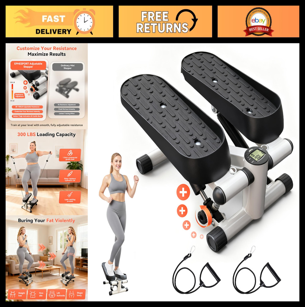 Adjustable Resistance Mini Stepper for Home Exercise - LCD Display, Quiet & Smoo