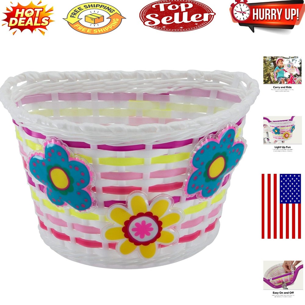 Light-Up Flower Kids Bike Basket with Handlebar Mount