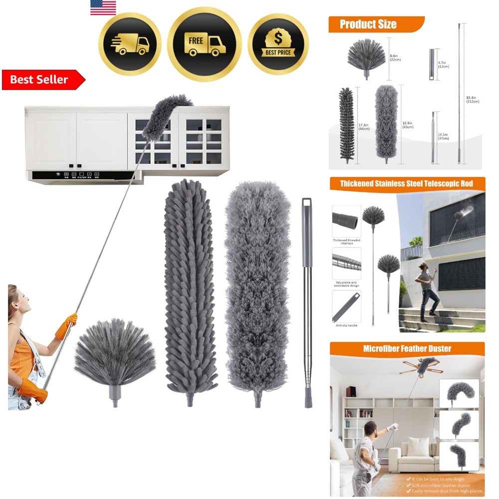 Extendable Duster Set Microfiber Feather Cobweb Fan Ceiling Light Cleaner