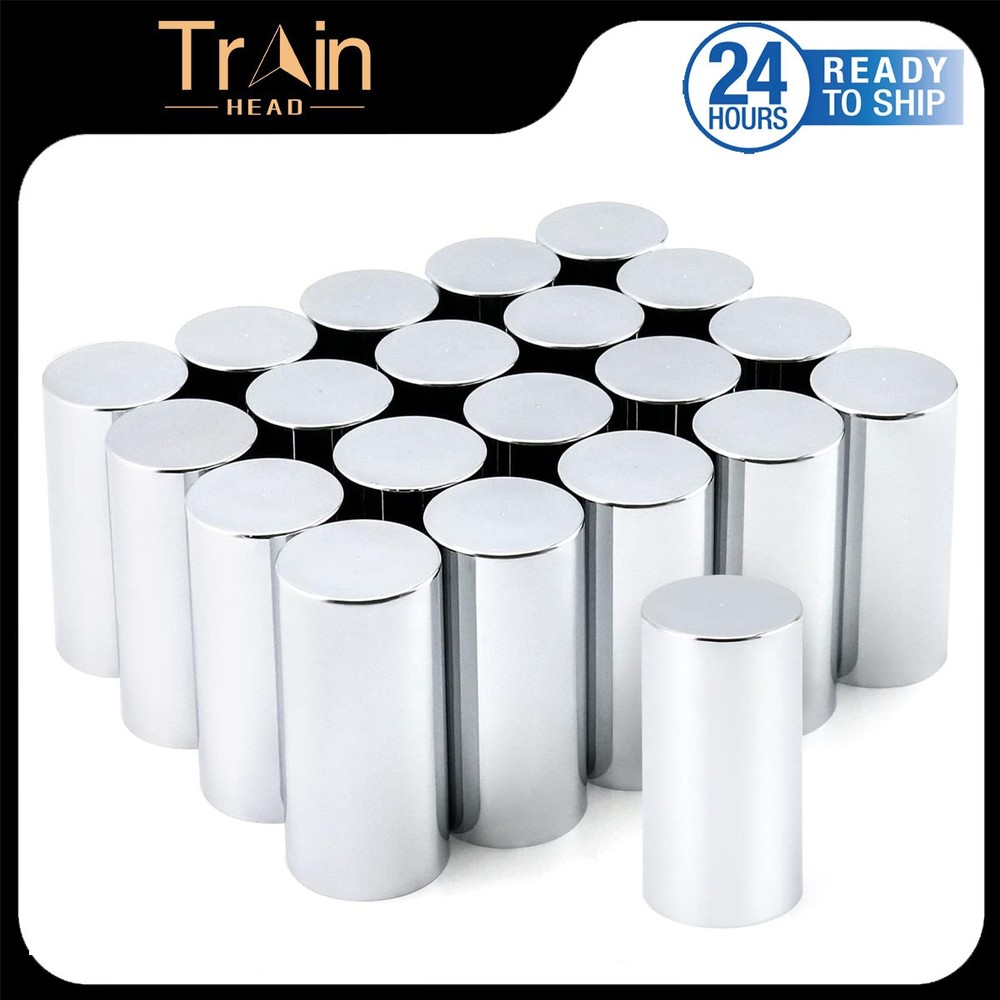 20 Pack Chrome Plastic 33mm 4-1/4" Thread-On Flat Top Cylinder Lug Nut Covers