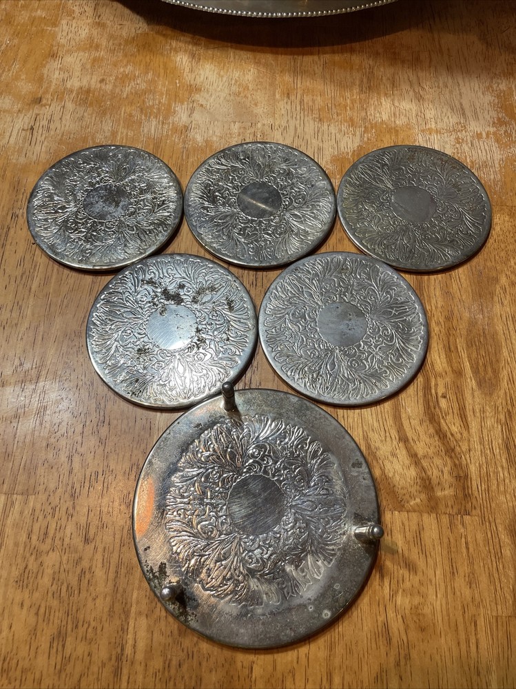 Metal Coaster Set. Maybe Be Silver plated. Not Marked