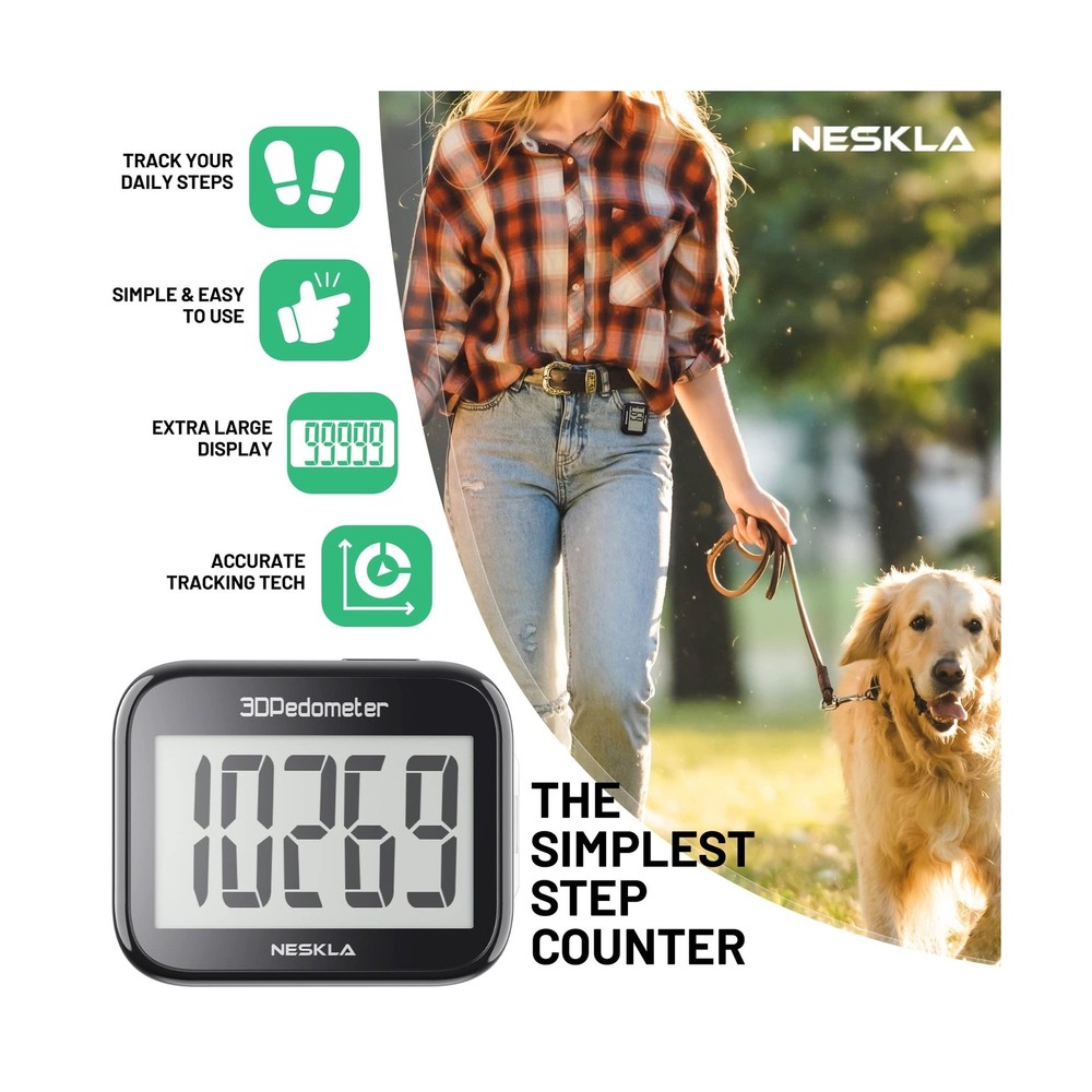 3D Pedometer for Walking, Simple Step Counter with Large Digital Display, Ste...