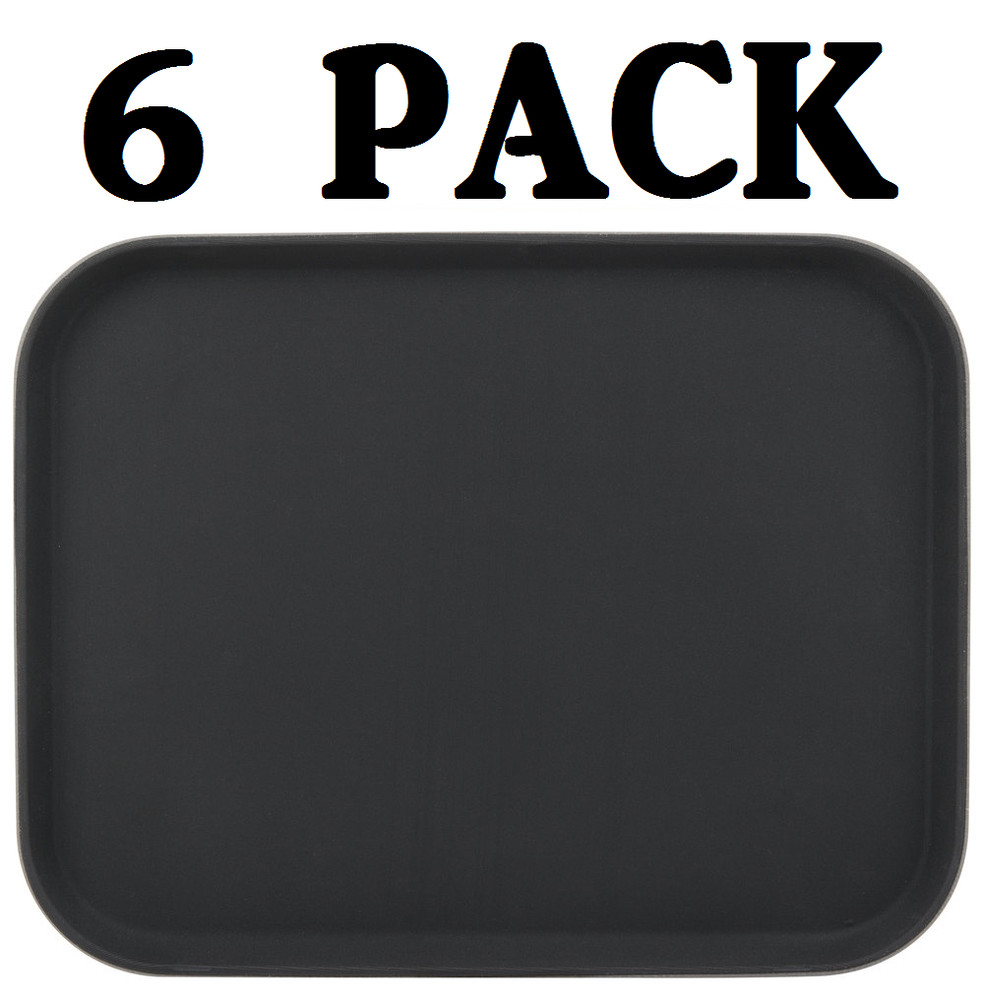 6 PACK 14" x 18" Black Rectangular Non-Skid Plastic Restaurant Bar Serving Tray