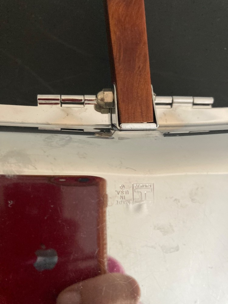 Vintage Ironware Warming Serving Pan Dish with Hinged Lid Wood Handle