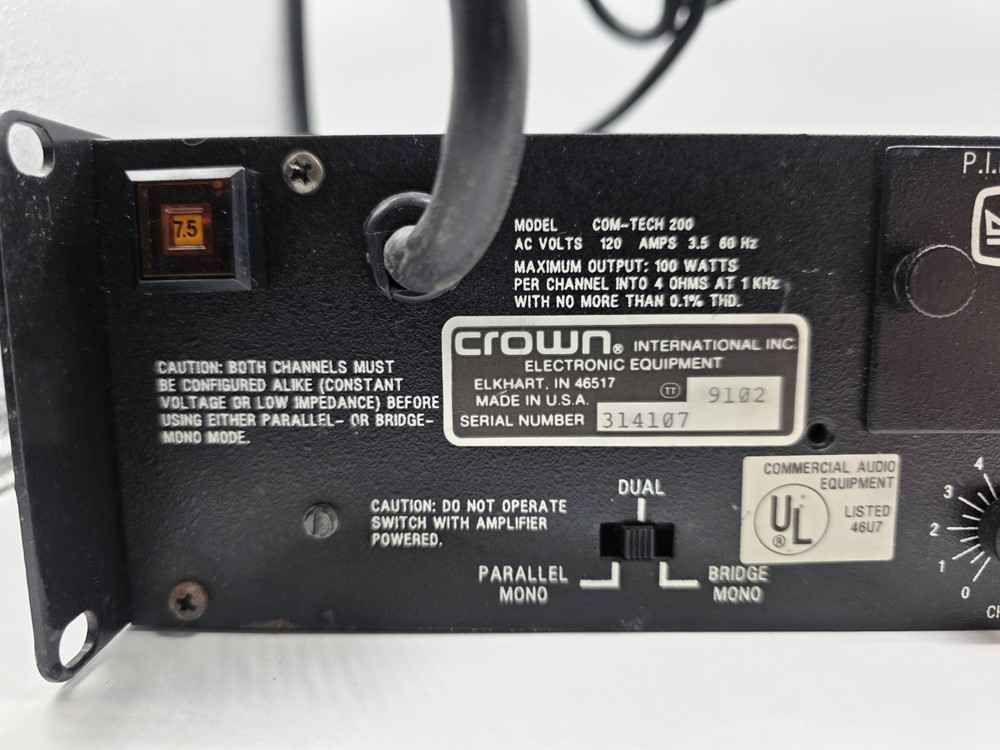 Crown Com-Tech 200 2/Ch Stereo Pro Power Amplifier 100 Watts per channel