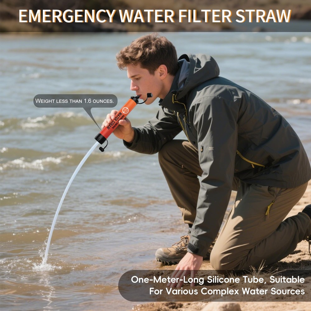 Lormandy Emergency Water Filter Straw, Personal Survival Water Filtration System