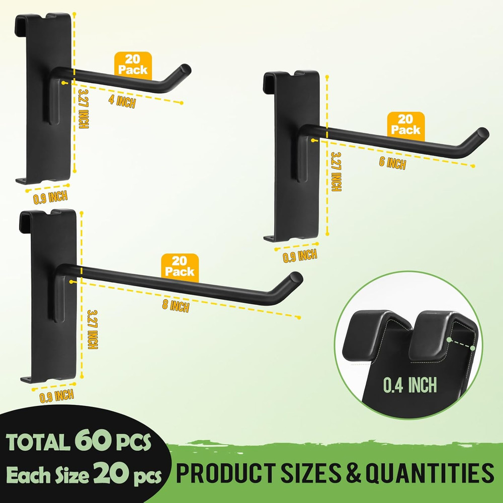 60 Pcs Gridwall Hooks, 4/6/8 Inch Grid Wall Hook Display for Gridwall Panel, 20