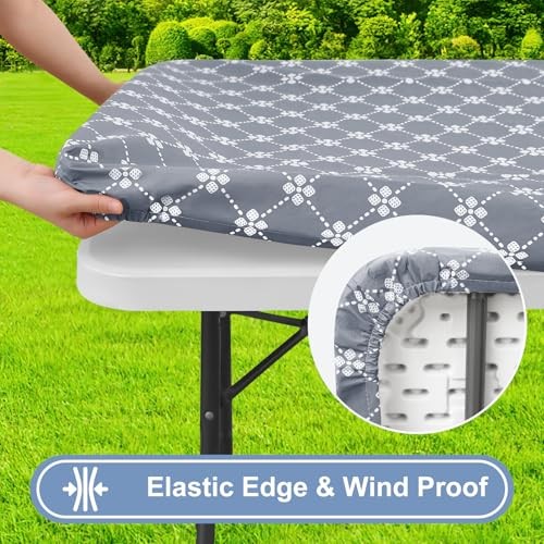 Rectangle Vinyl Table Cloth, Elastic Fitted 72" x 30" (Rectangular) 1 Grey