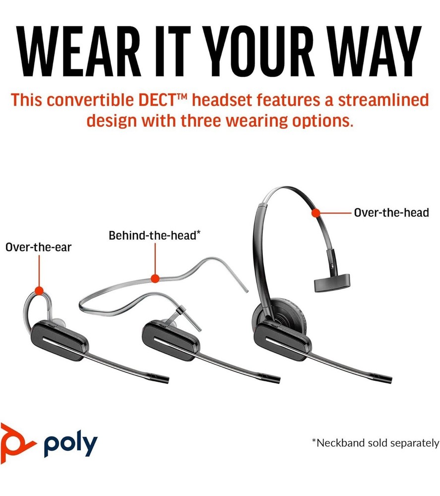Poly CS540 Wireless DECT Headset (Plantronics) – Single Ear (Mono) Convertible