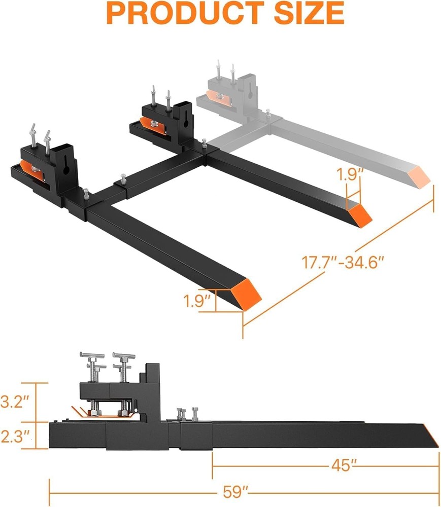 GRAVEE 🔥 2000LBS 60" Tractor Clamp On Pallet Forks Quick Attach Stabilizer Bar