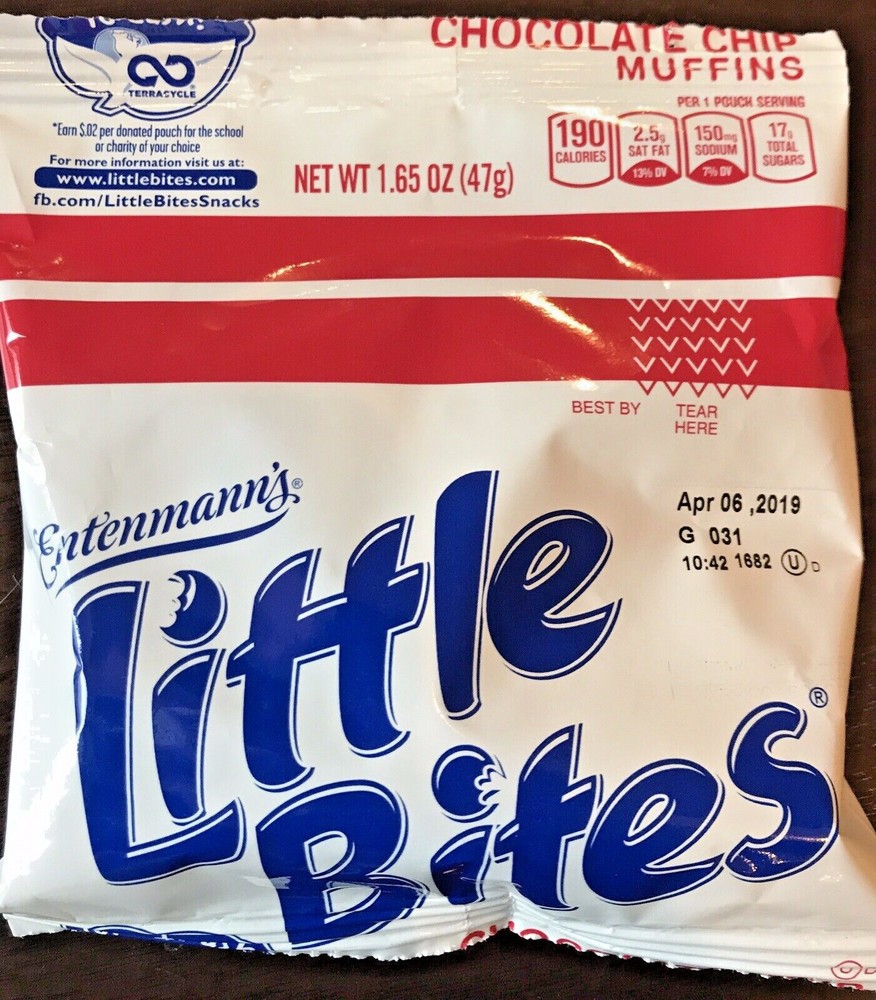 SHIFT ERROR LITTLE BITES CHOCOLATE CHIPS MUFFINS! MISCUT PACKAGE, UPC ON TOP
