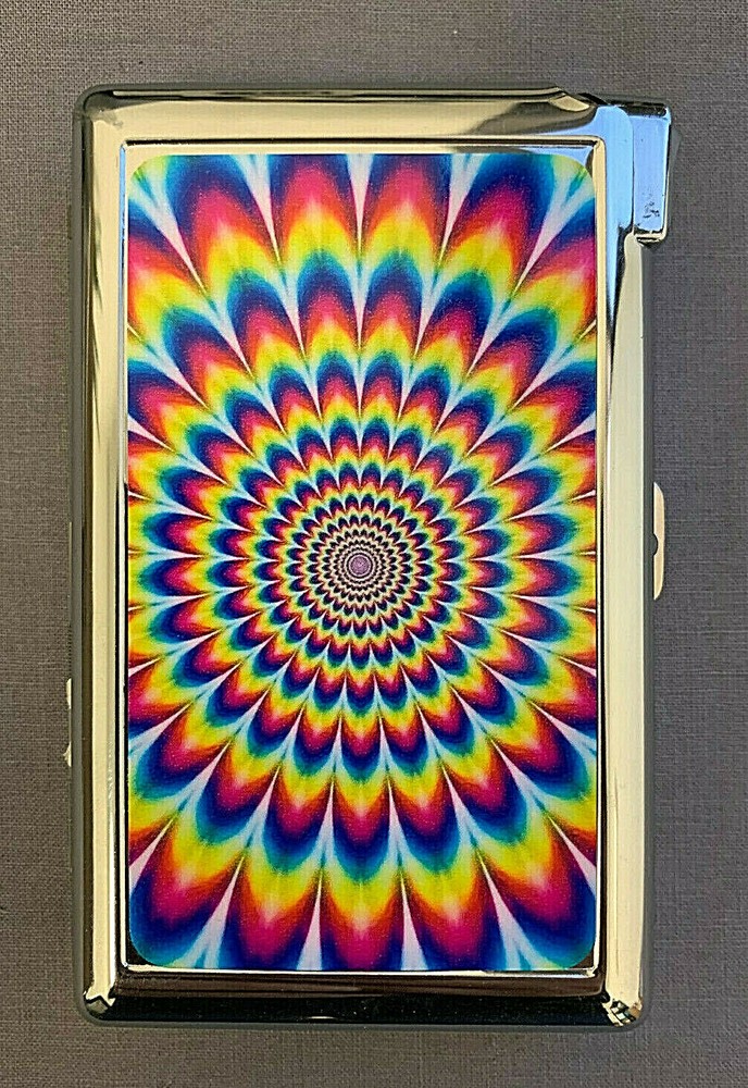 Trippy Circle Illusion 100's Size Cigarette Case with lighter ID Holder Wallet