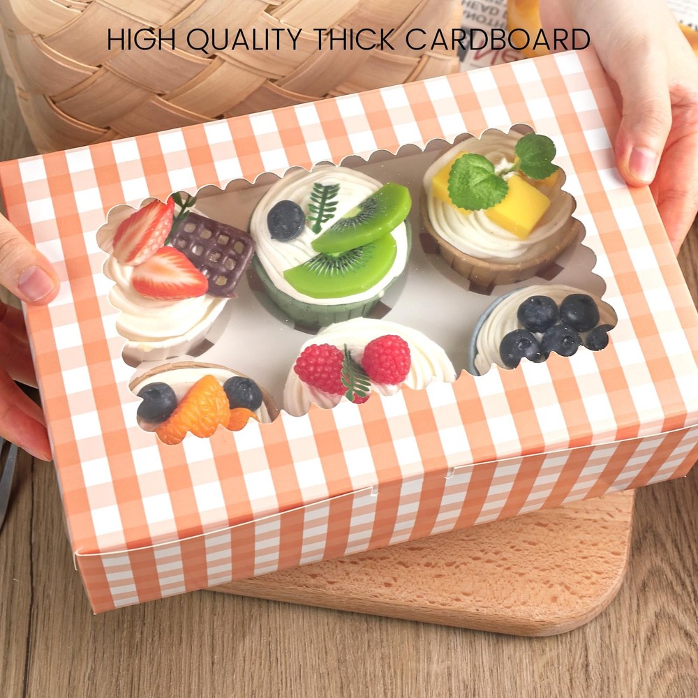 6 Count Cupcake Boxes, 15PCS 9.5"x6.3"x3" Cupcake Container with Window Boxes...