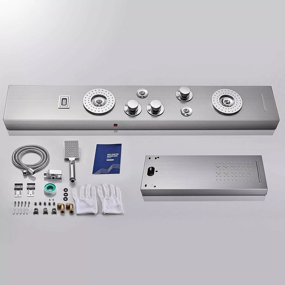 Brushed Shower Panel Tower System LED Rain Waterfall Head Combo Body Massage Jet