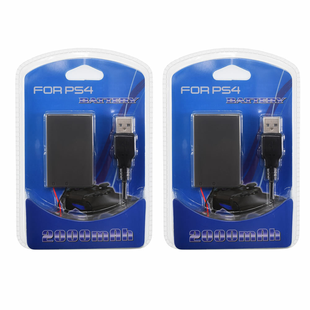 2X 2000mAh Rechargeable Battery Pack for PS4 Playstation 4 Controller +USB Cable