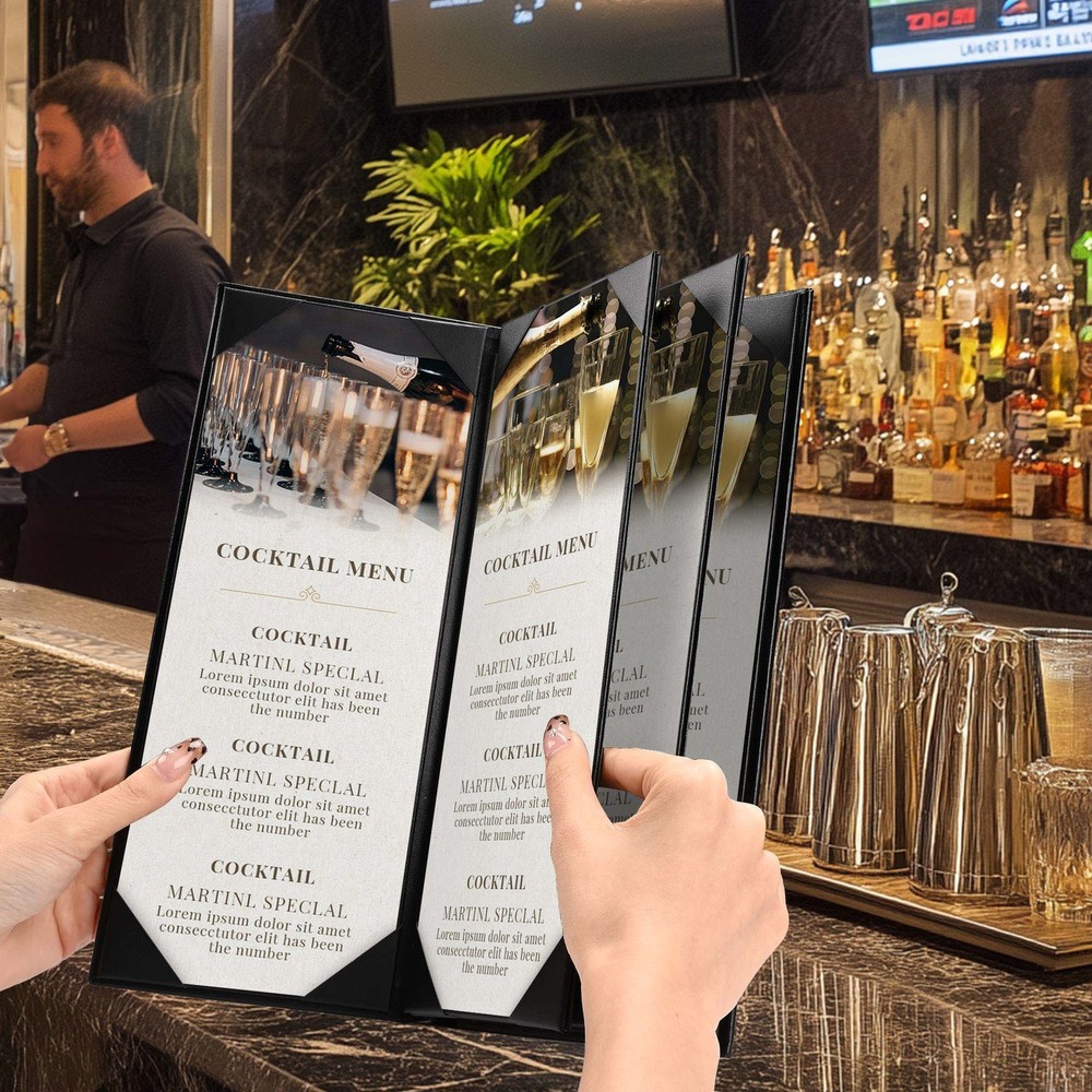 WeChef 5 Pack Leather Menu Covers 4.25"x11" 4 Page 6 View Angle Corner Wine List