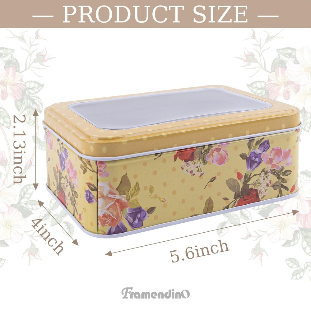 Framendino, 6 Pack Metal Rectangular Tin Boxes Containers Floral Tinplate Org...