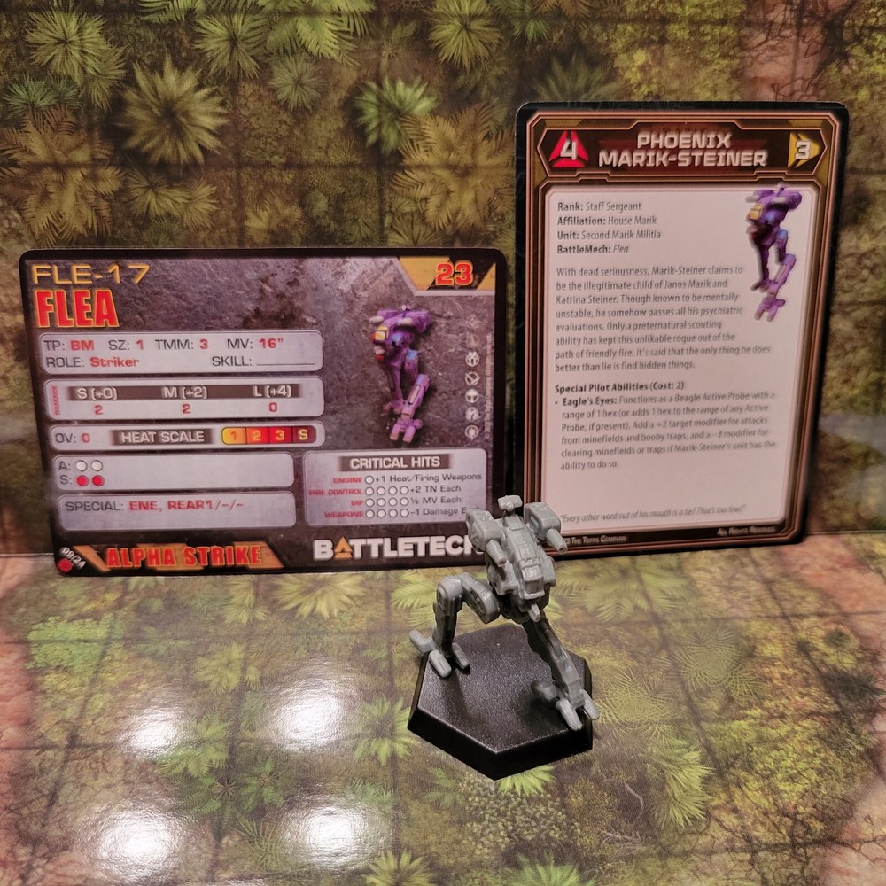 Battletech Miniatures Flea+ Pilot, Mech Cards - Mercenaries