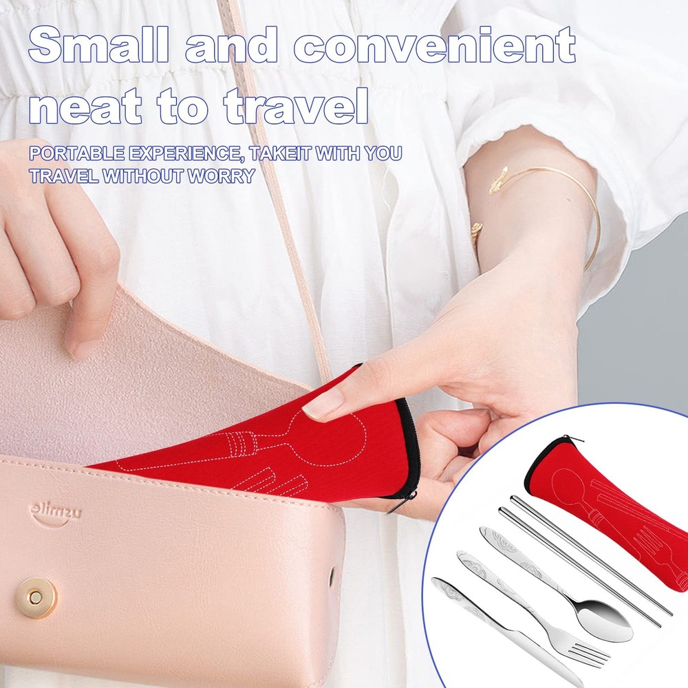 6 Pack Reusable Flatware Sets Spoon Fork Knife Chopsticks 24Pcs Silverware