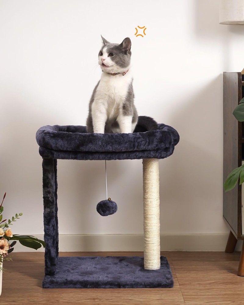 Samll Cat Tree with Scratching Board, Scratching Post with Perch for Indoor C...