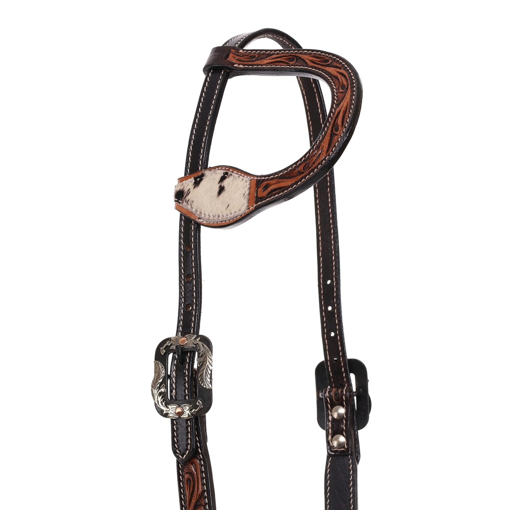 Showman Single Ear Leather Headstall w/ Tooling & Cowhide