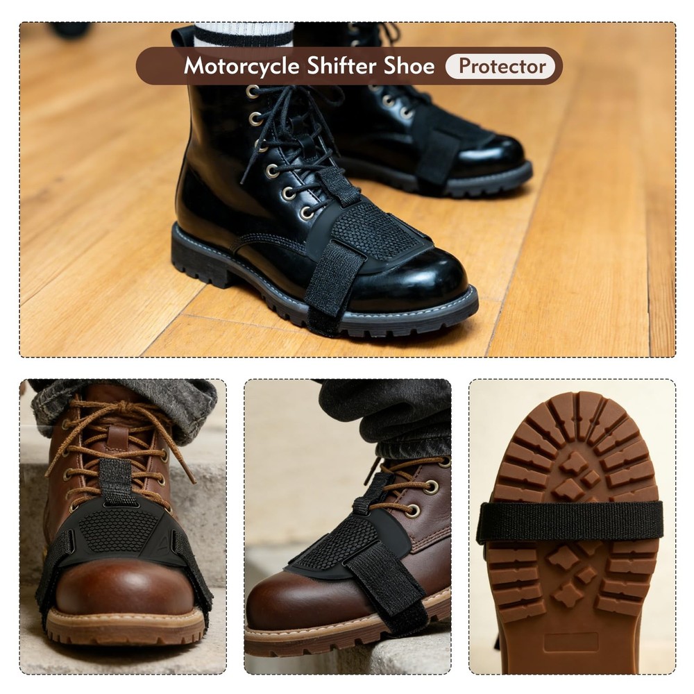 4 PCS Motorcycle Shoe Protector Adjustable Anti-Slip Shoe Boot Protector Black
