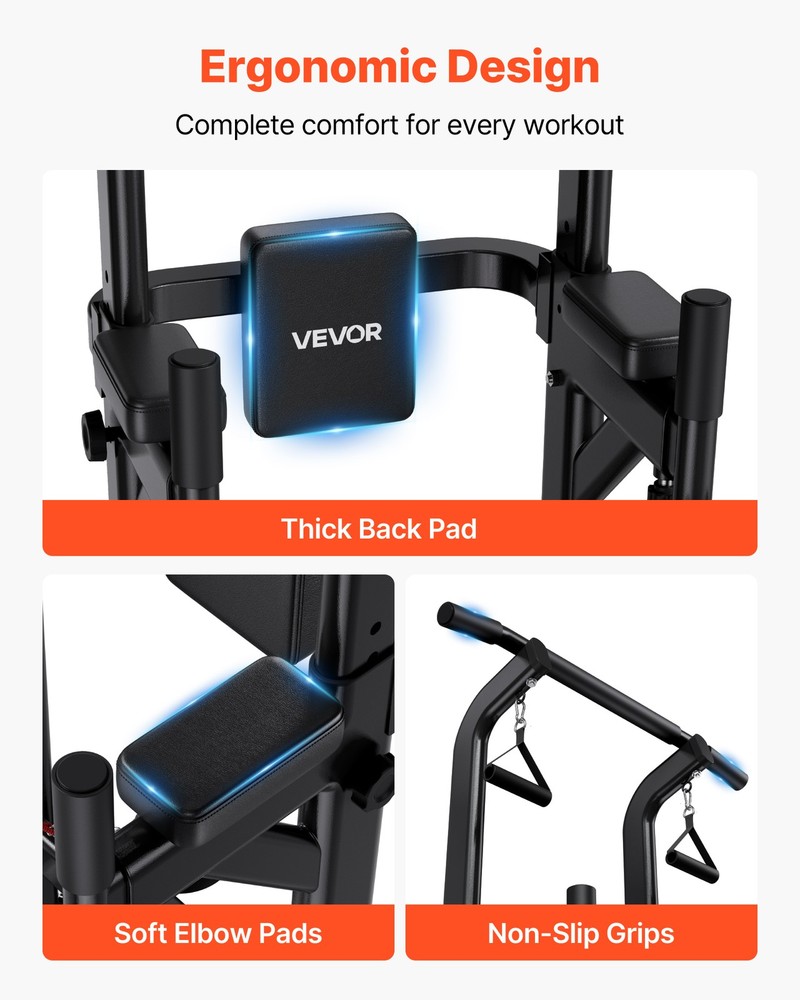 VEVOR Pull Up Bar 330 LBS Dip Station with H-Shaped Stable Base & Back Pad