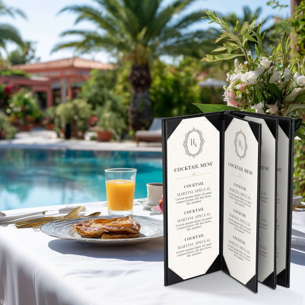 WeChef 5 Pack Leather Menu Covers 4.25"x11" 4 Page 6 View Angle Corner Wine List