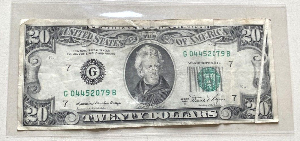 1981=A $20 FRN Wide Gutter Fold Error Original Fine CHRC