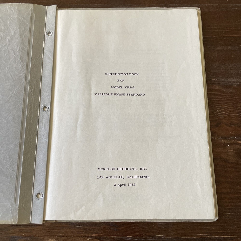 Gertsch Model VPS-1 Variable Phase Standard Instruction Book 1962
