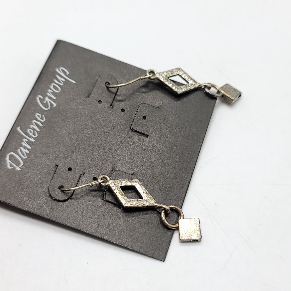 Darlene Group Hammered Silver Diamond Dangle Earrings NOS