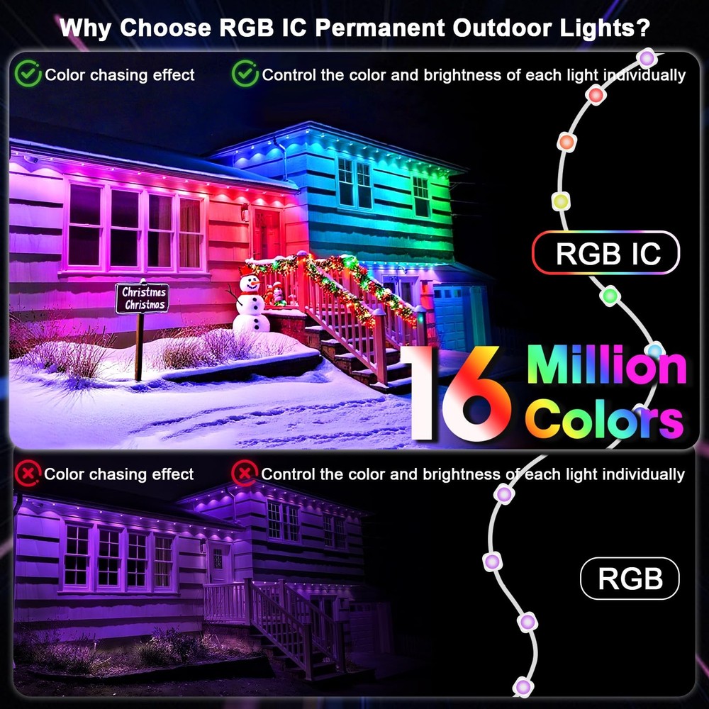 Permanent Outdoor Lights 100FT, RGB+IC Eave Lights with Remote APP Control, D...
