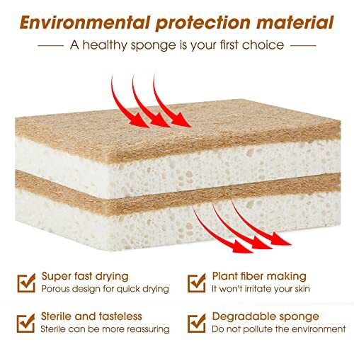 Compostable Cellulose and Coconut Walnut Scrubber Sponge for Kitchen, 9 Pack