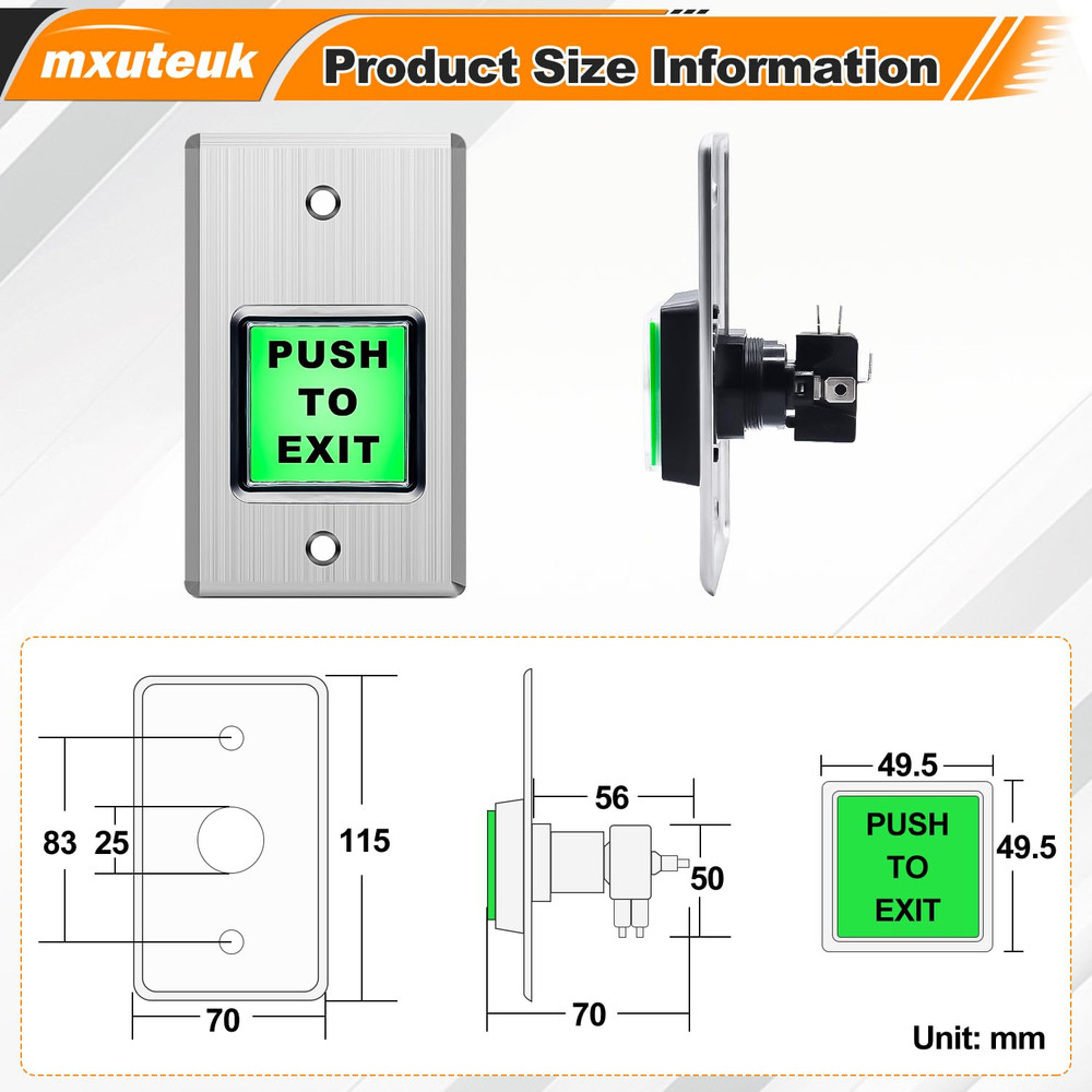 Push to Exit Button,Indoor Green Square Request to Exit Button,Stainless Steel E