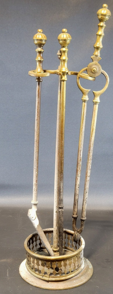 3-Piece Antique Brass Fireplace Tool Set