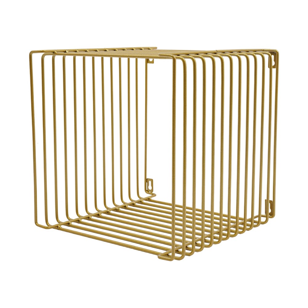 Vintage Golden Side Table, Square Geometry Side Table, Linear Metal End Table