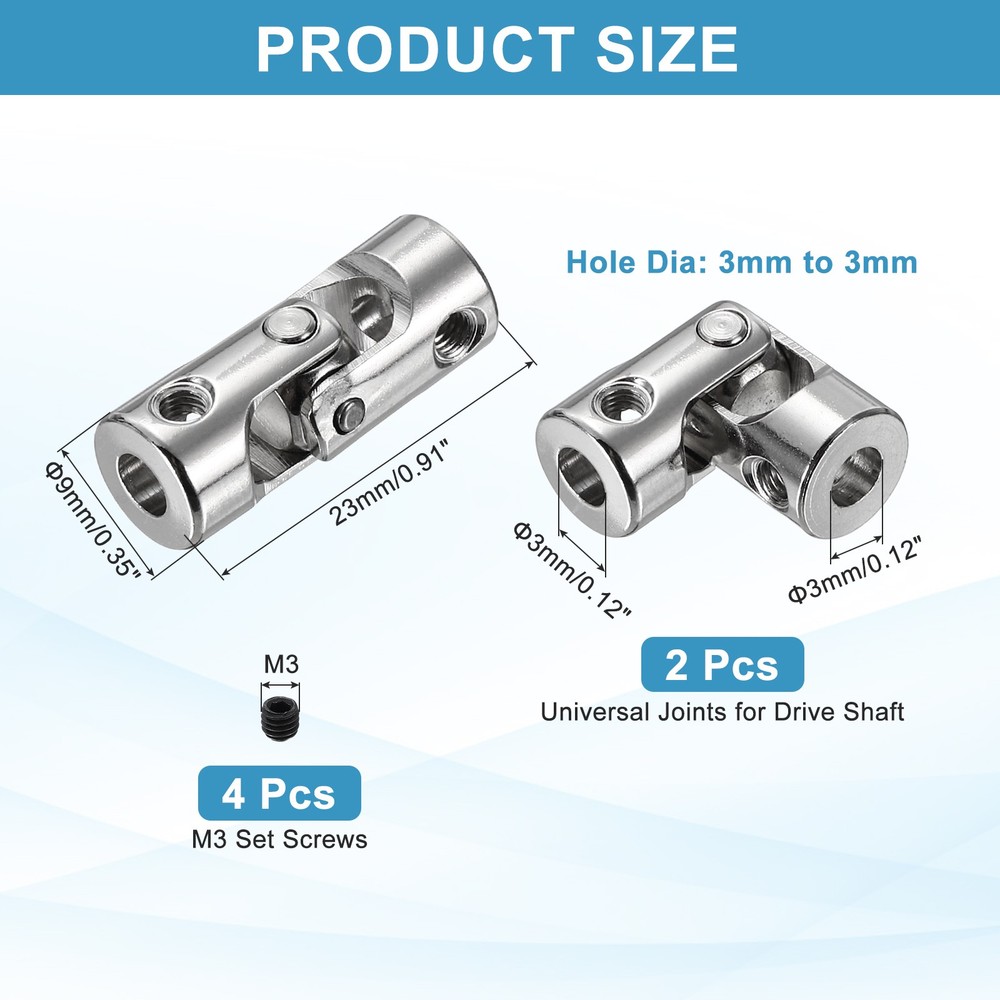 2pcs Rotatable Joint, 3mm to 3mm Inner Dia Universal Joint