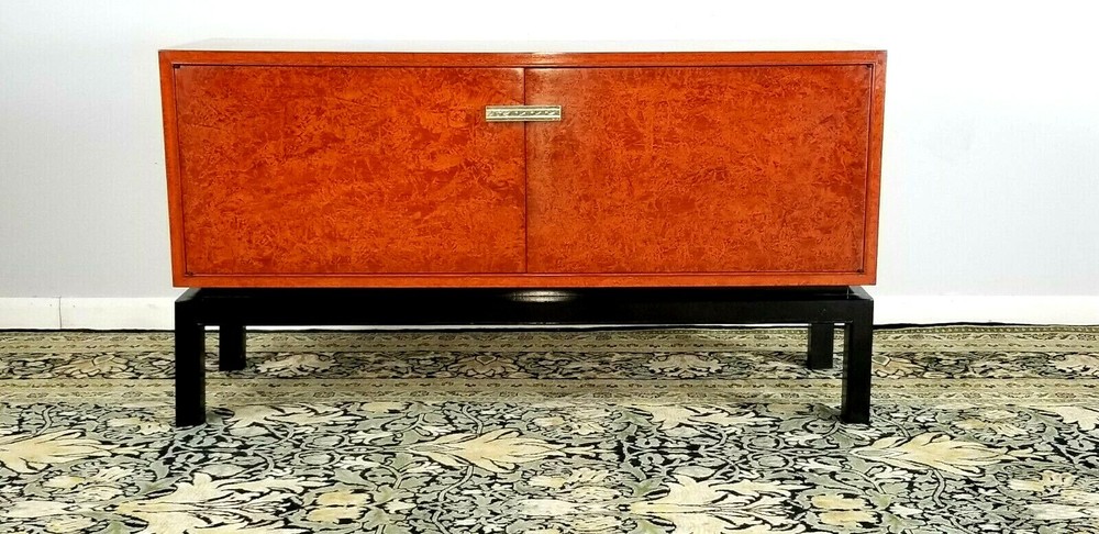 Asian Sideboard Server Buffet Handmade Silver Handle Fish Red Black Lacquer