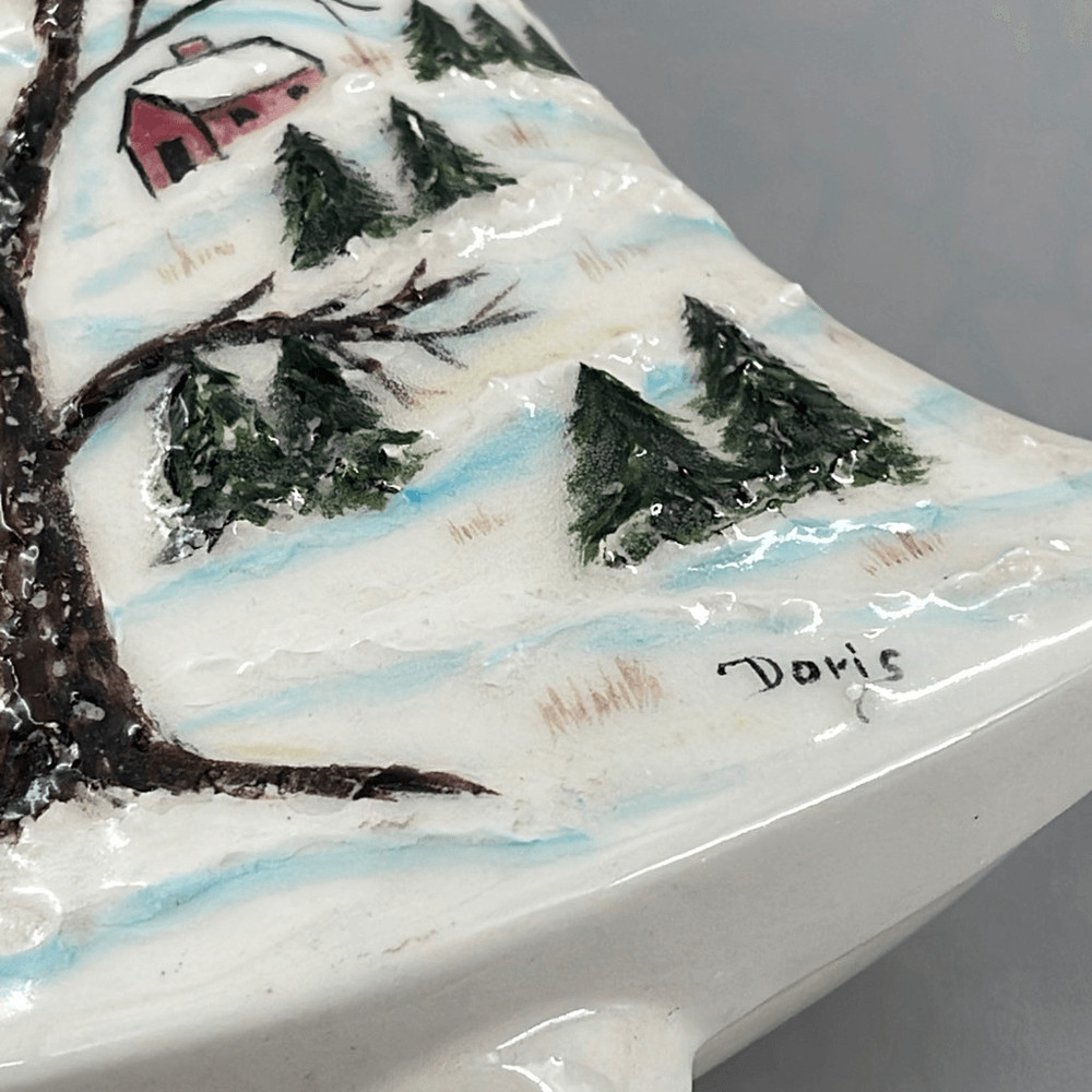 Vintage bell shaped winter scene covered dish